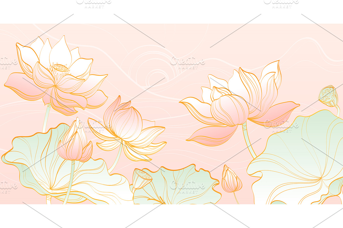 Lotus line golden blooms, an Object Illustration by art PVP - market