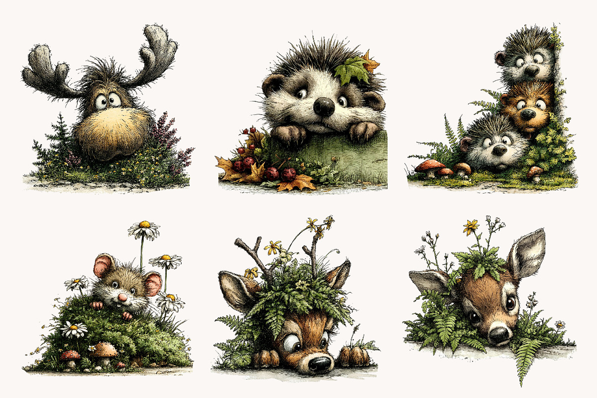 Whimsical Peeking Woodland Animals, a Seasonal Illustration by Designworld (Photo 5 of 11)