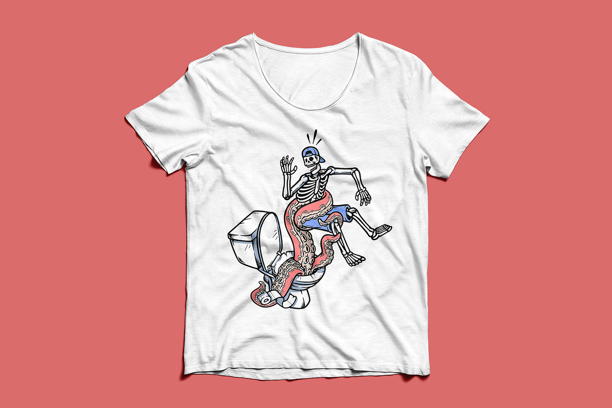 skeleton attacked by toilet monster, an Animal Illustration by gunaonedesign (Photo 3 of 5)