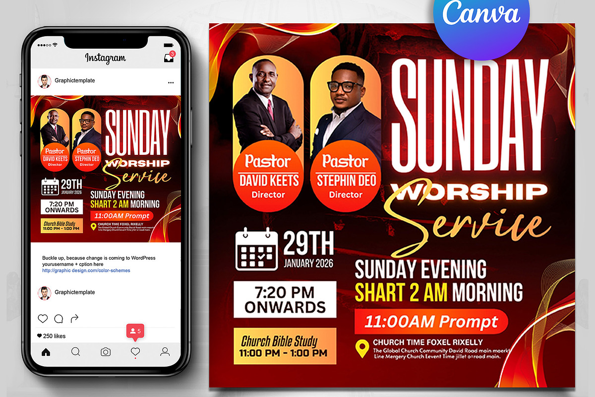 Sunday Worship Church Flyer, Canva, a Social Media Template by Design Up (Photo 1 of 3)