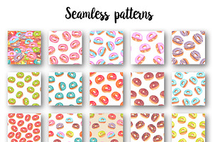 Donuts Watercolor Clipart Patterns