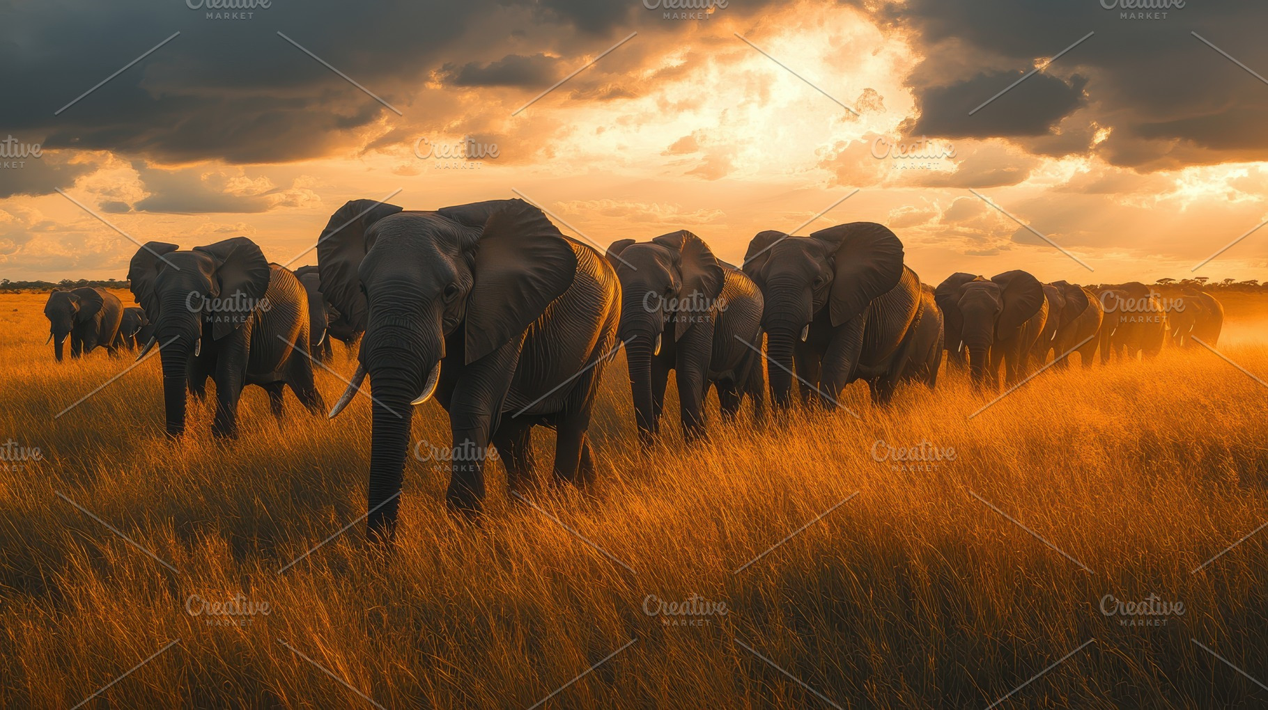Elephant Herd Silhouette: Majestic e, an Animal Photo by Pixeness Studio
