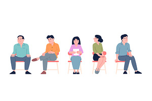 People sit in waiting line. Sitting, a Person Illustration by LadadikArt