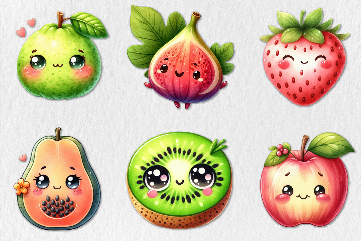 Kawaii Cute Fruit Clipart Bundle, a Seasonal Illustration by Rose Art (Photo 3 of 4)