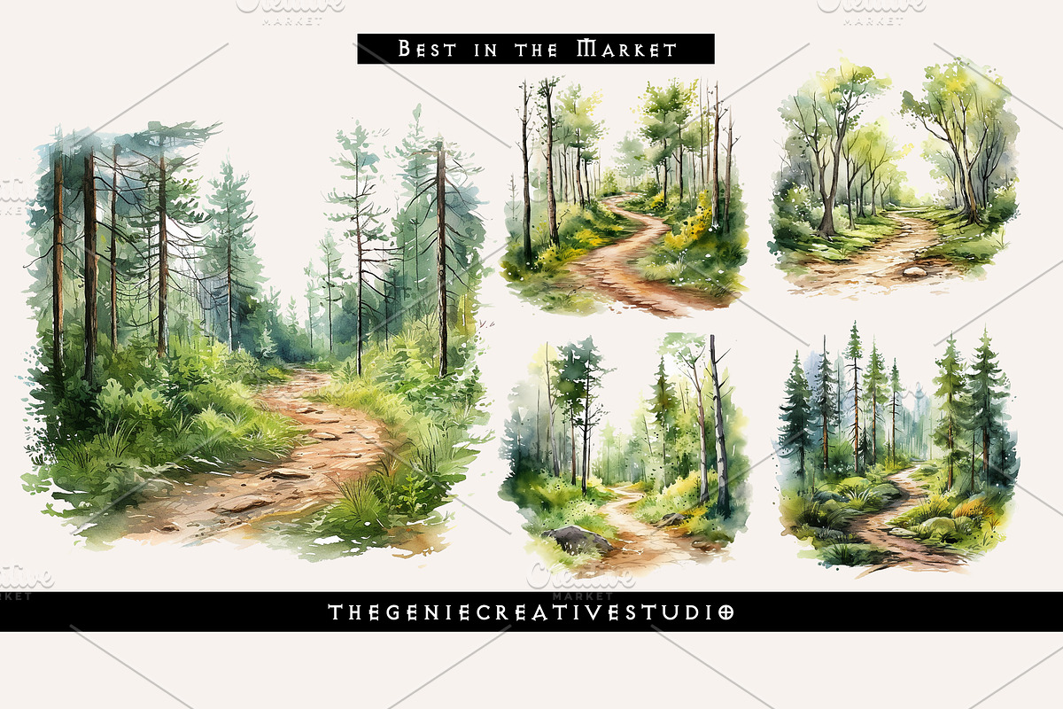 Watercolor Forest Trail PNG Clipart, an Object Illustration by Geniecreativestudio (Photo 4 of 9)