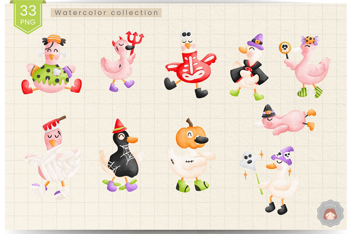 Goose Halloween Watercolor Clipart, an Animal Illustration by Apixsala (Photo 2 of 10)