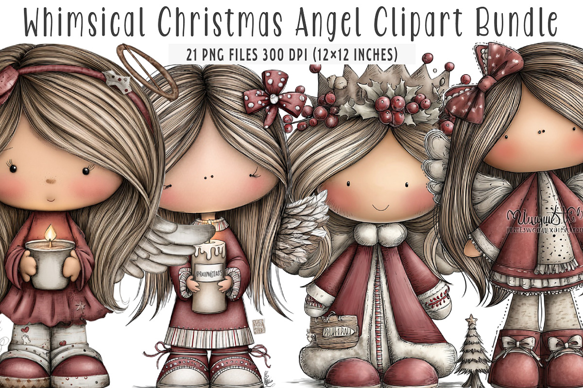 Whimsical Christmas Angel Clipart, an Illustration by SinaCreation (Photo 1 of 7)