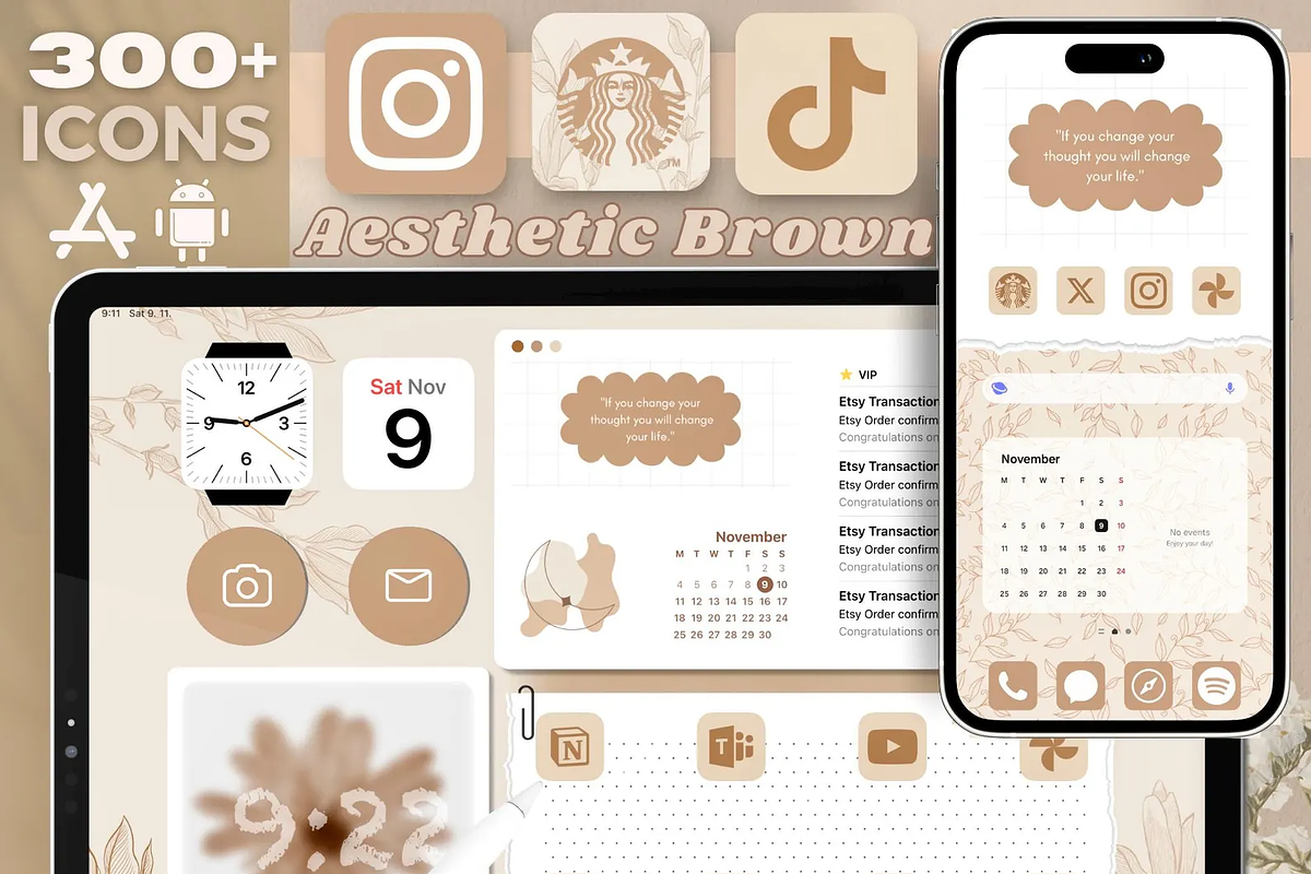 Brown iOS Wallpaper Icons Theme, a Background Graphic by BeeRubby (Photo 1 of 10)