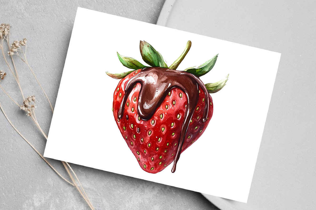 Watercolor Sweet Strawberry Clipart, an Illustration by Canvas Craft (Photo 7 of 8)