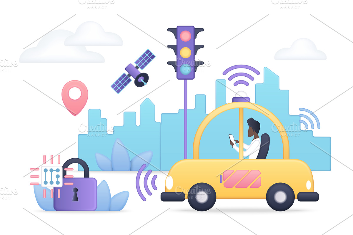 Self Driving Car Technology, a Technology Illustration by Lemberg Vector