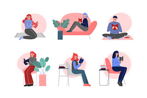 People Characters Reading Book, a Person Illustration by TopVectors
