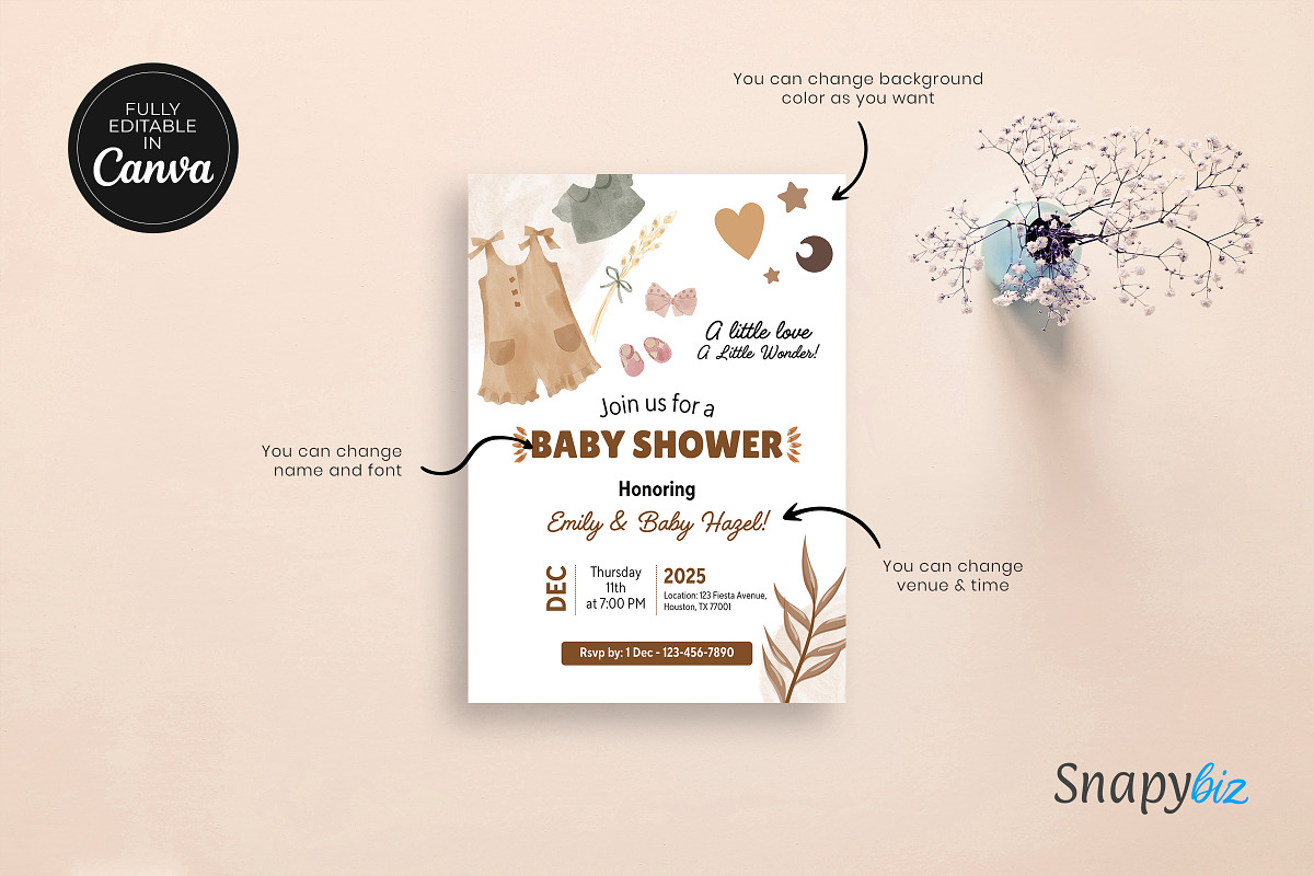 Boho Baby Shower Invitation Template, a Card Template by Snapybiz (Photo 4 of 9)