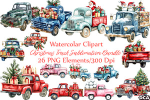 Christmas Truck Sublimation Clipart, an Illustration by DreamCafeArt