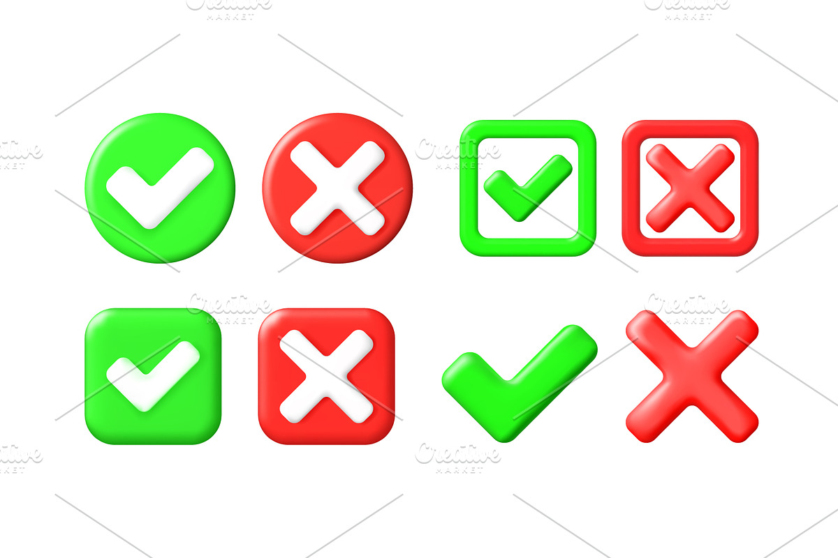 Set of 3d vector check mark and x, an Object Illustration by Abscent