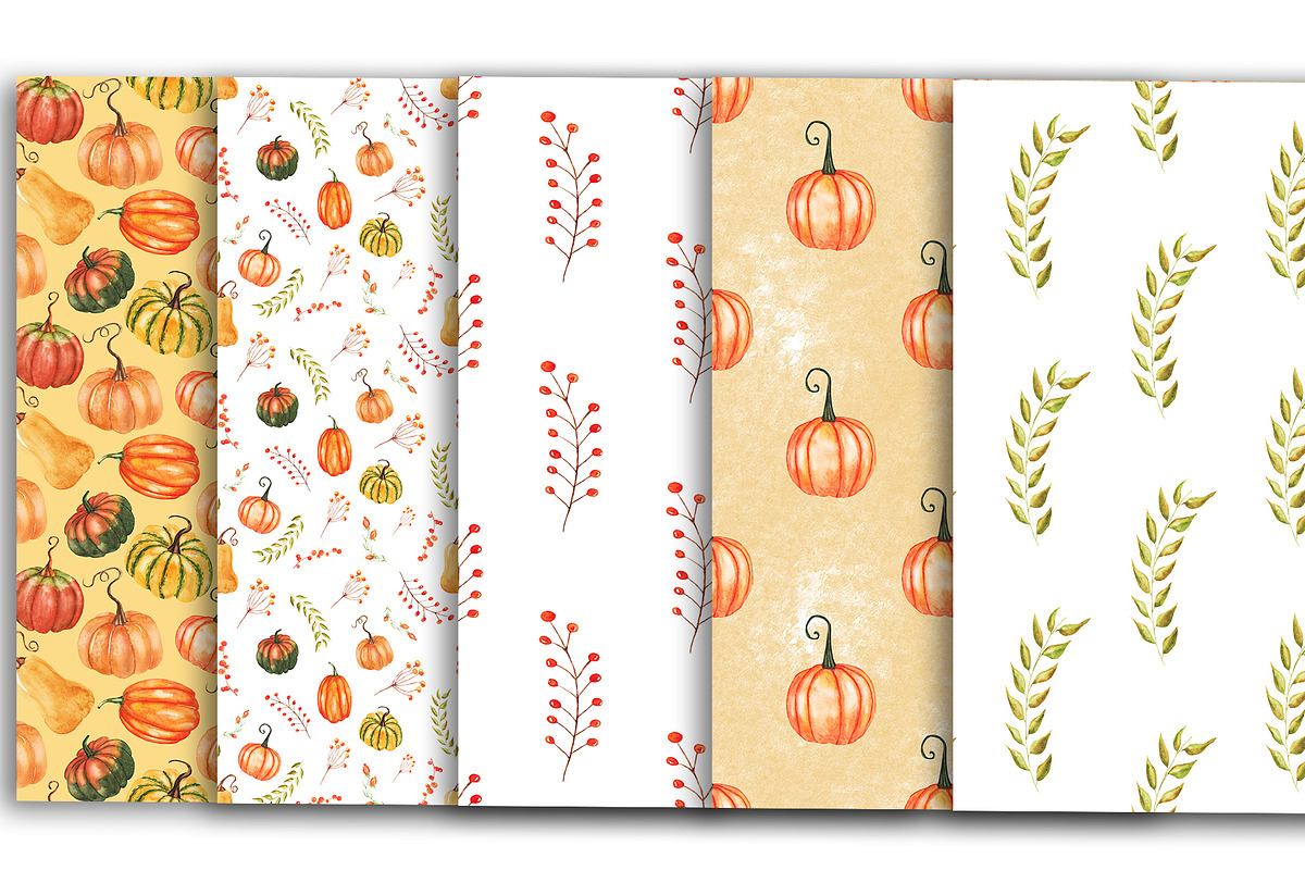 Watercolor Pumpkin Digital Paper, a Pattern Graphic by BonaDesigns