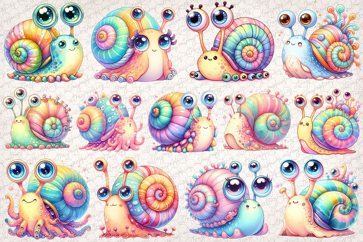 Watercolor Cartoon Snail Clipart, an Illustration by CitraGraphics (Photo 5 of 6)
