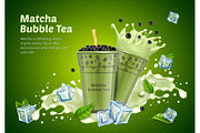 Matcha Bubble Tea Ads Banner Concept, a Food Illustration by Bigmouse_art (Thumbnail 1 of 2)