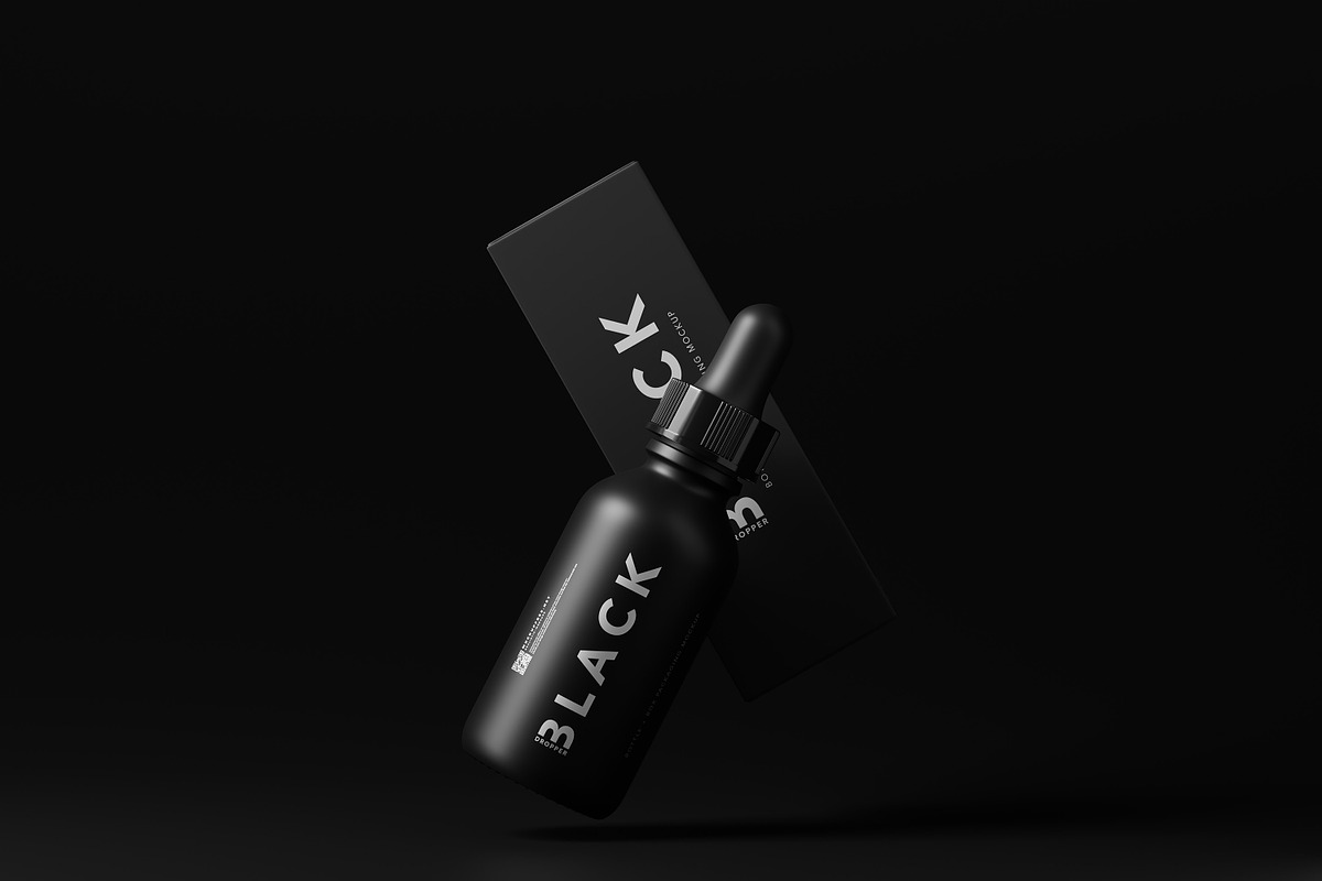 Black Dropper Bottle + Box Mockups, a Packaging Mockup by MockupFree.Net (Photo 9 of 10)