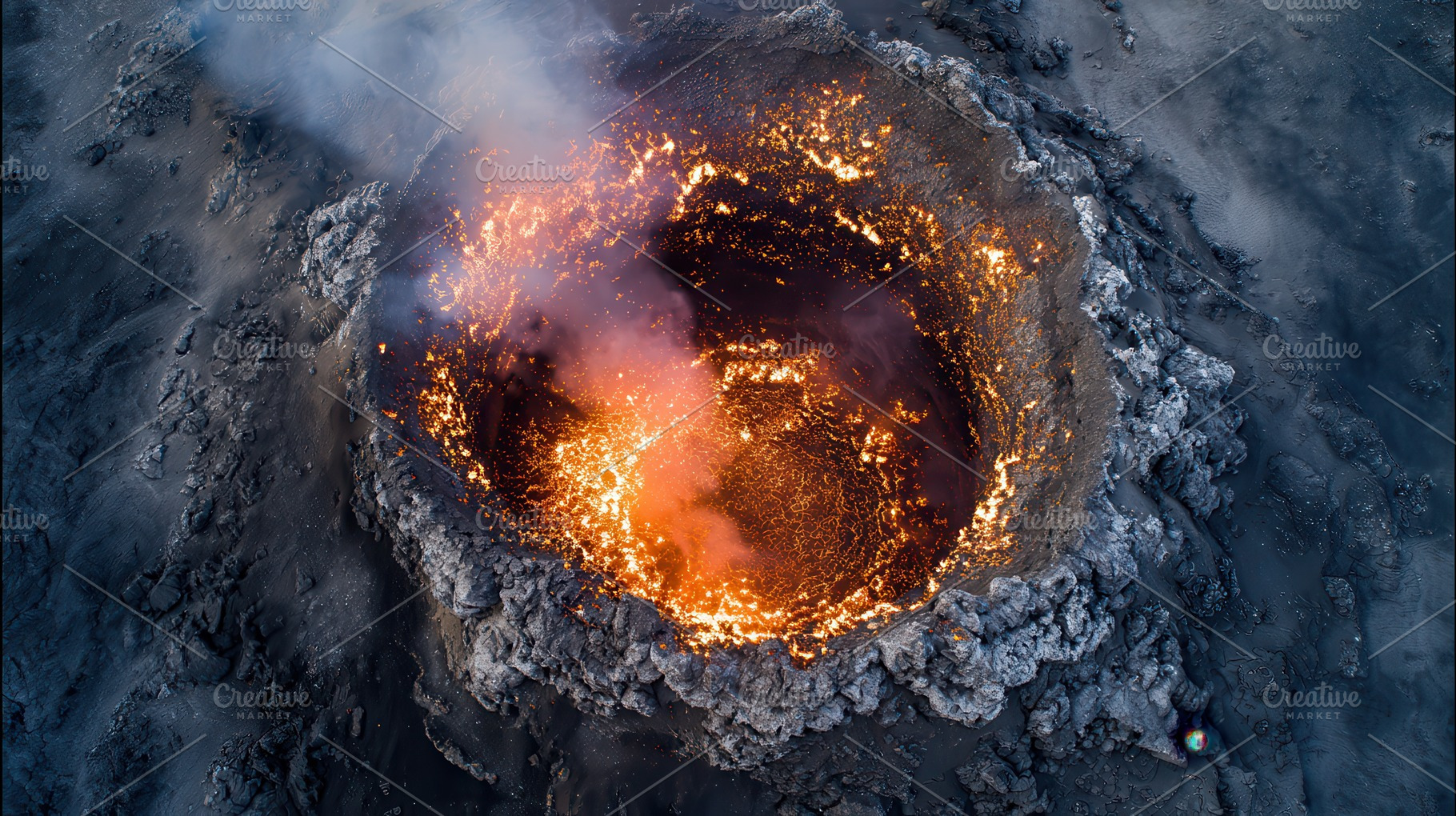 Volcano erupts and spews lava, a Photo by Pavel_design