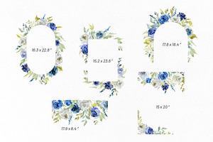 White & Blue Watercolor Flowers Rose