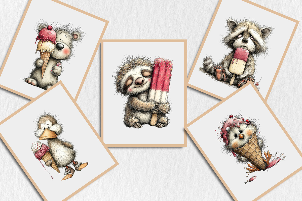Summer Ice Cream Animals Clipart, a Seasonal Illustration by Rose Art (Photo 5 of 6)