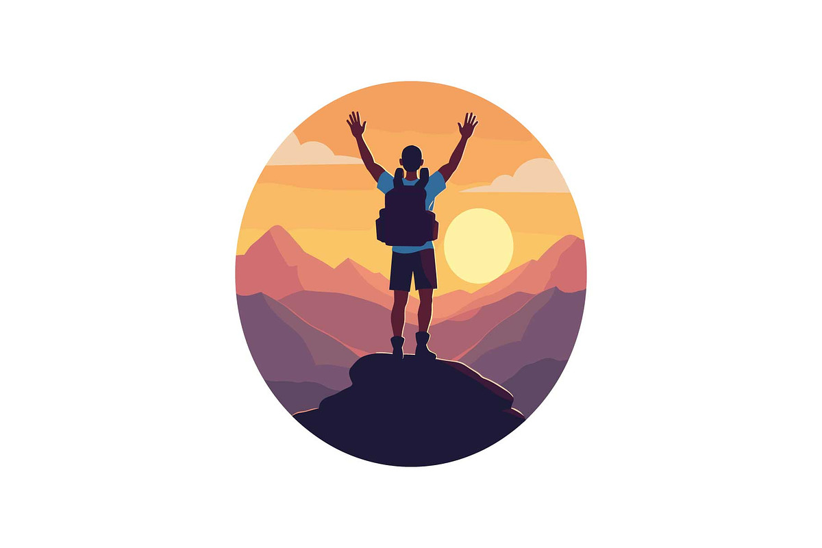 Sunset Hiking Silhouette  Bundle, an Object Graphic by yasushie (Photo 13 of 16)