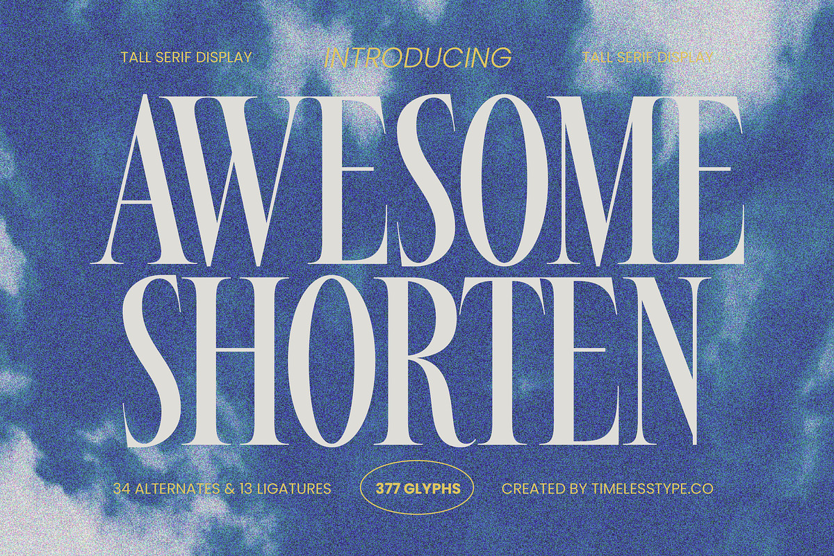 Awesome Shorten Tall Serif Display, a Serif Font by timelesstype.co (Photo 1 of 20)