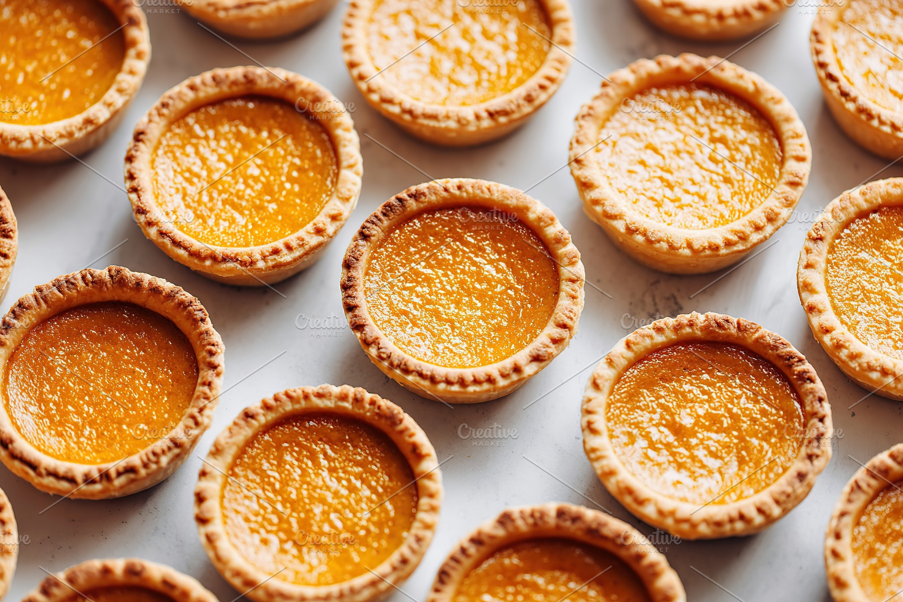 Delicious sweet pastries with golden filling arranged on a light surface, a Food & Drink Photo by AlyaAnd