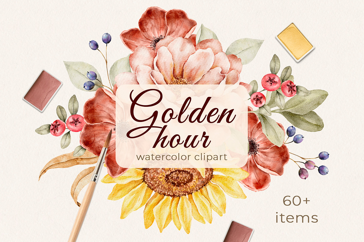 Floral Watercolor set Golden Hour, a Decorative Illustration by Eves_Aquadreams (Photo 1 of 14)