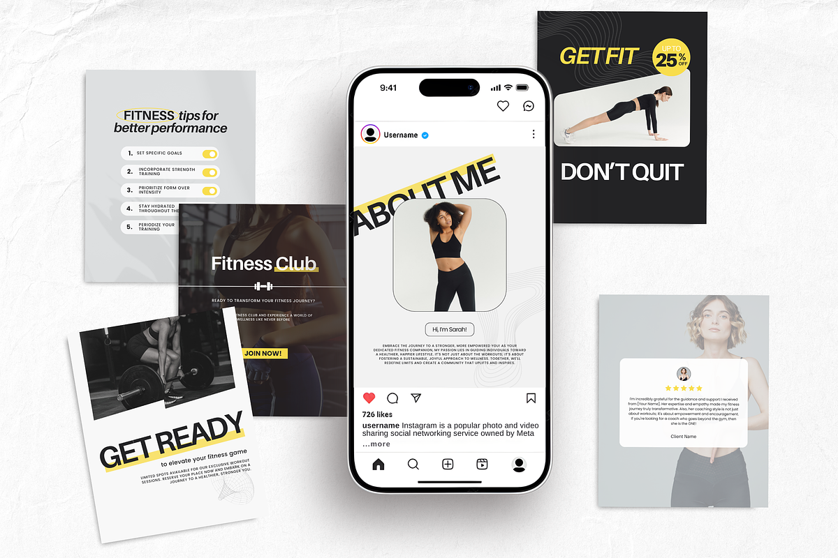 Fitness Instagram Templates Bundle, a Social Media Template by DigiPax (Photo 4 of 12)