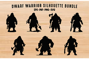 Dwarf Warrior Silhouette Clipart Set, a Person Illustration by Gfx Expert Team