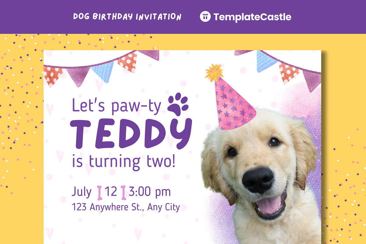 Let's Paw-ty Pet Birthday Invitation, a Design Template by TemplateCastleStore (Photo 1 of 9)