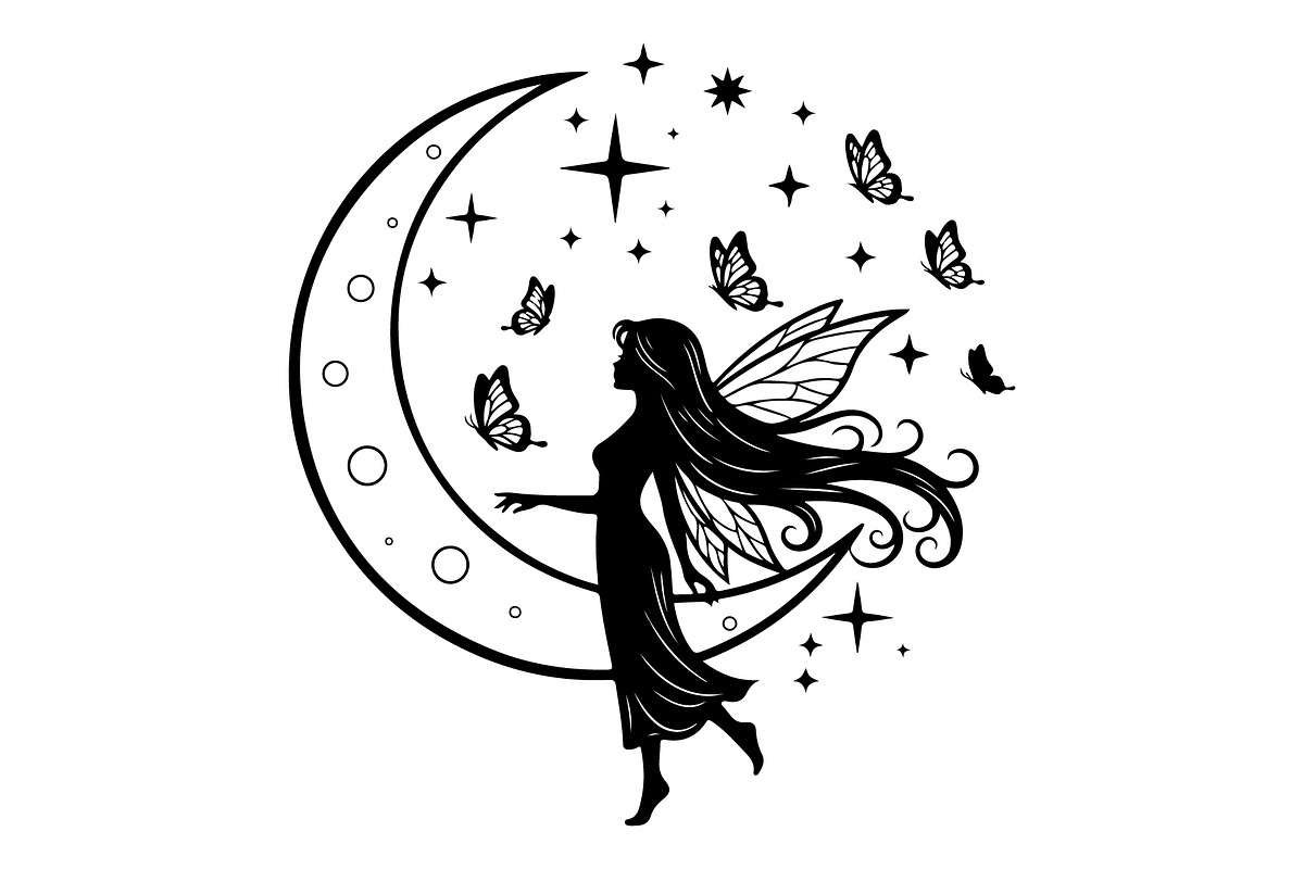 Fairy Moon Butterfly Silhouette, an Object Illustration by Gaye Art (Photo 16 of 31)
