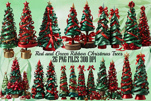 Red and Green Ribbon Christmas Trees, a Seasonal Illustration by Craft Nest