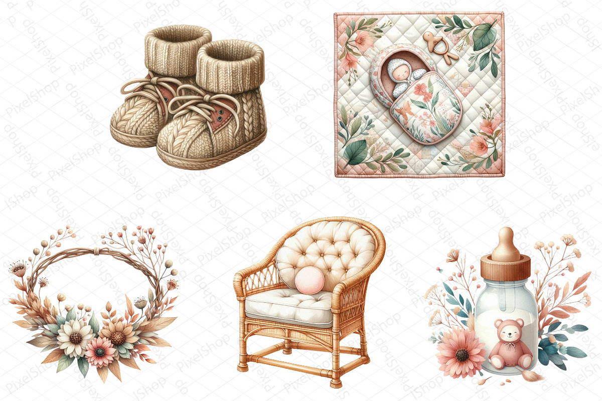 Boho Baby Watercolor Clipart, an Illustration by DreamPrint404 (Photo 4 of 6)