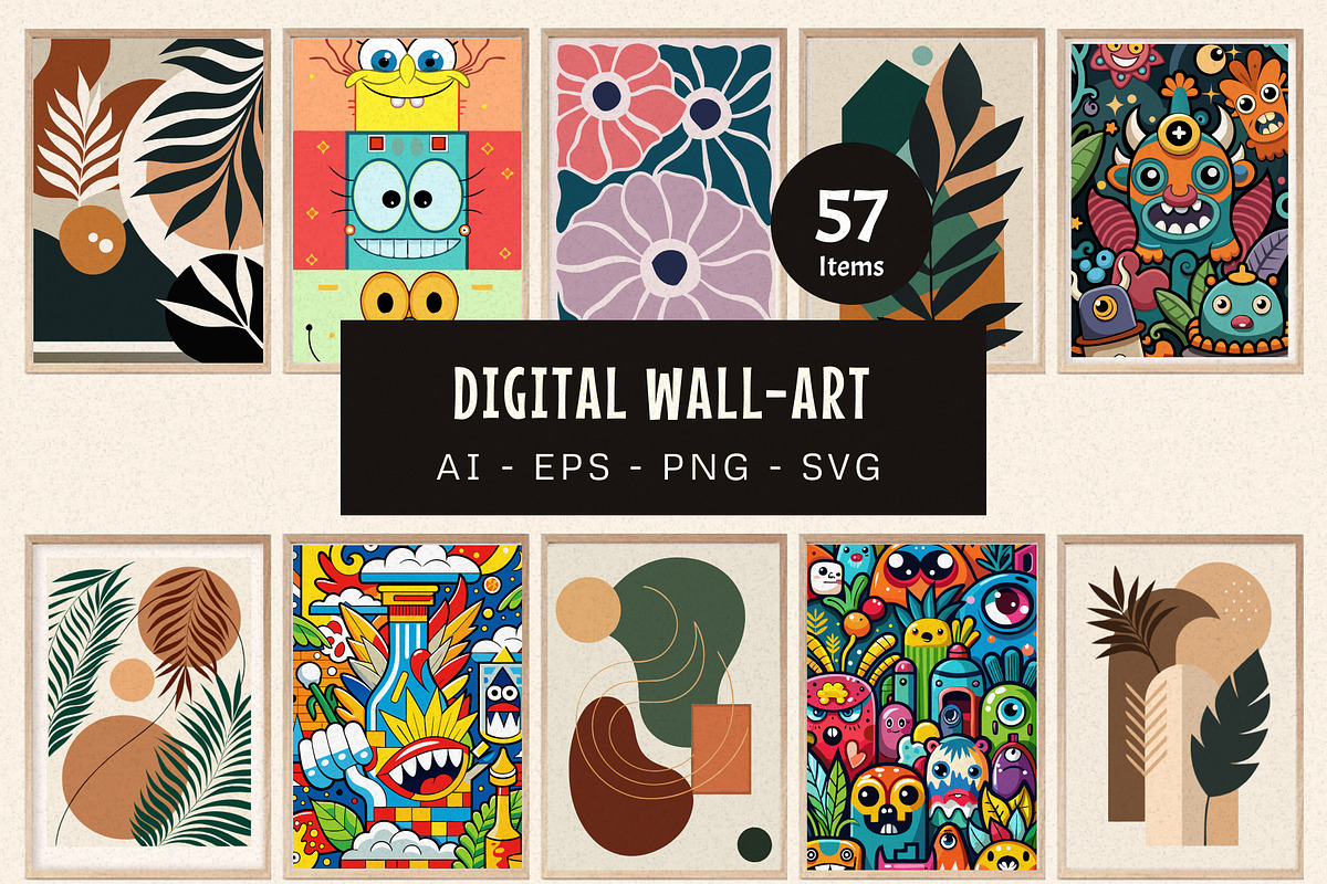 Modern Digital Wall Art Bundle, a Wallpaper Graphic by Helospace (Photo 1 of 10)