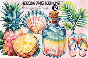 Watercolor Summer Beach Clipart, an Illustration by SVGArt