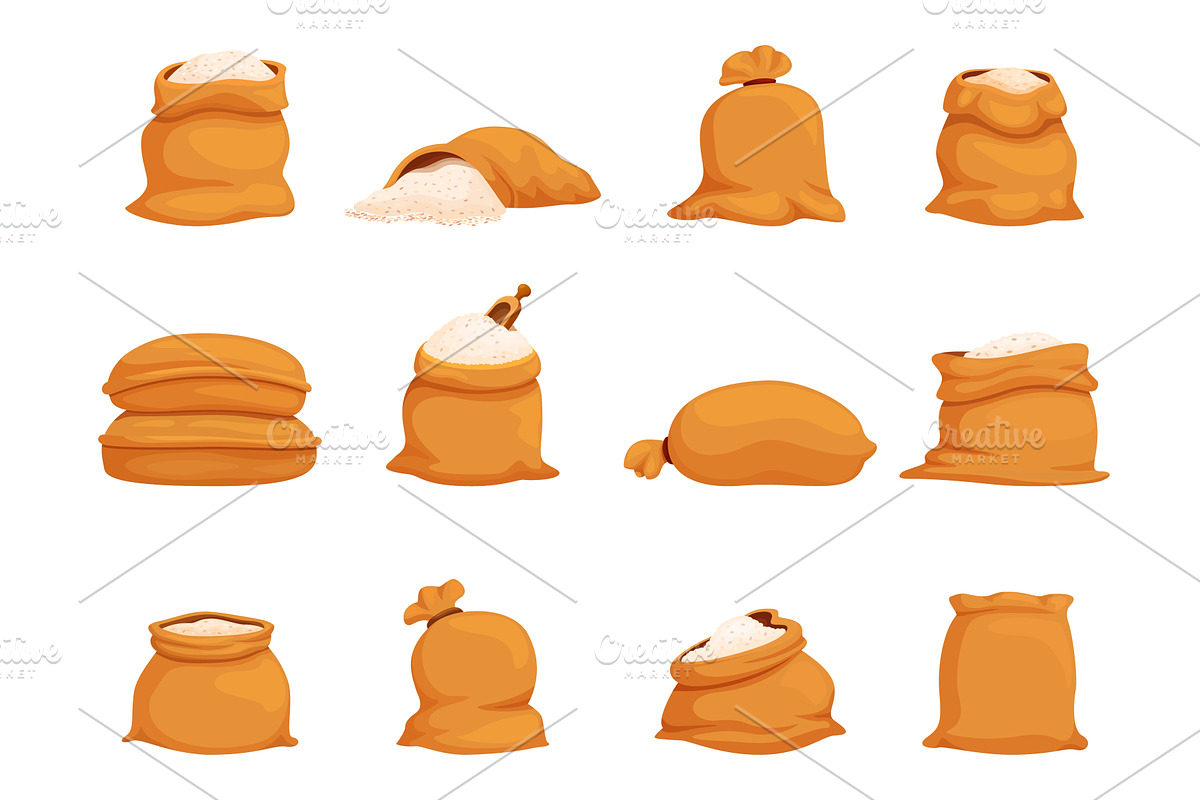 Cartoon rice bags isolated. Textile, a Food Illustration by Valerie Bodnar