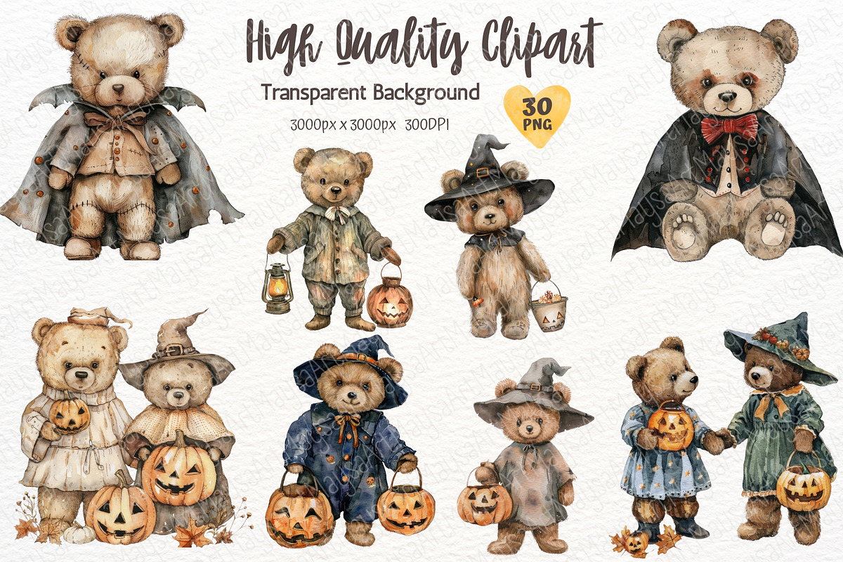 Halloween Bear Clipart Watercolor, a Seasonal Illustration by Maysa Art (Photo 5 of 6)