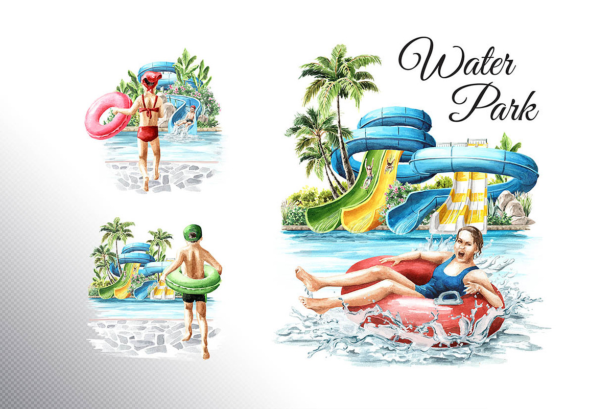 Water Park. Watercolor collection, a Person Illustration by Daria Ustiugova (Photo 2 of 14)
