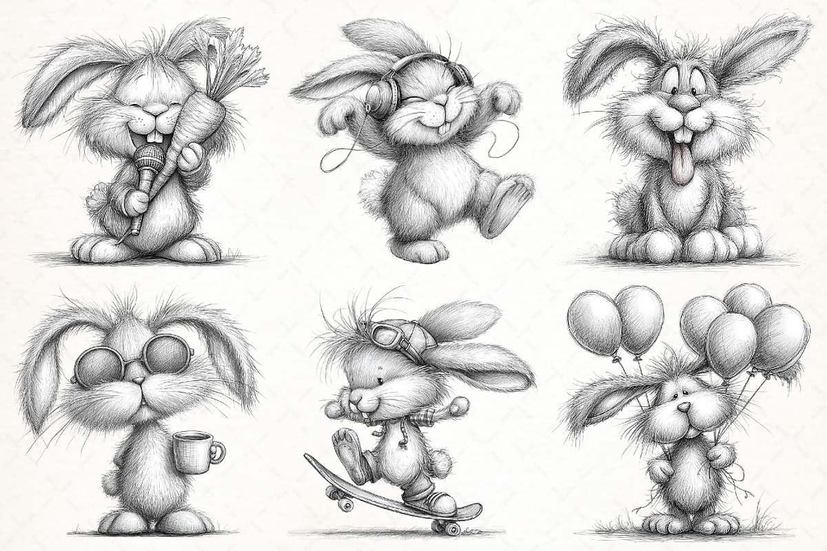 Funny Bunny Sketch Clipart, an Illustration by Libby Wishes (Photo 6 of 8)