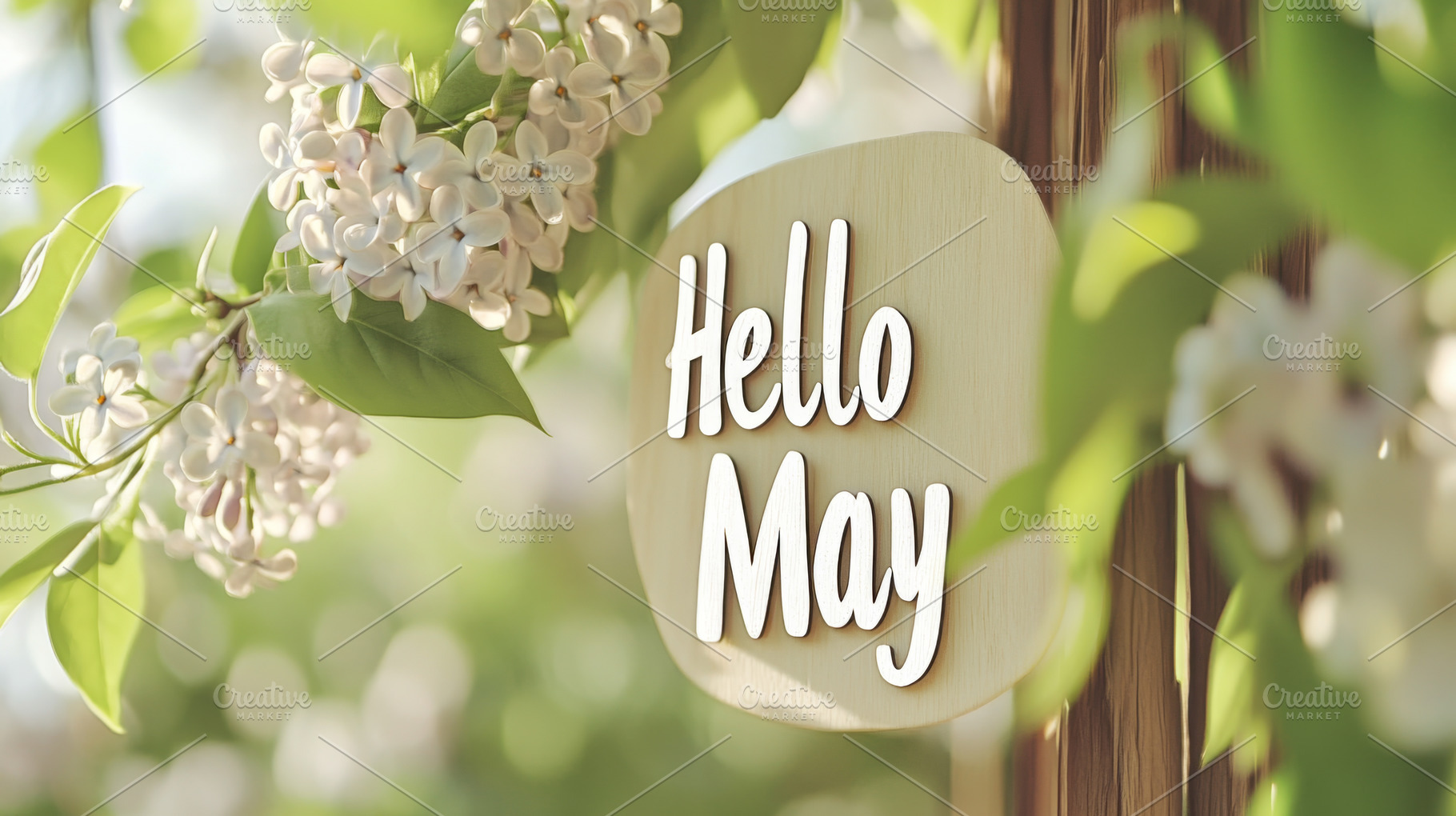 Hello May sign surrounded by fresh, a Photo by Dvoevnore photos