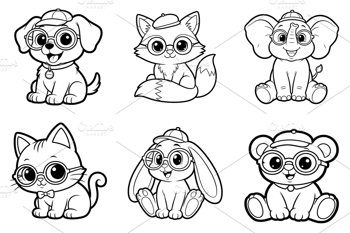 Cartoon Animals Coloring Page Set, an Animal Illustration by dx_vect (Photo 1 of 7)