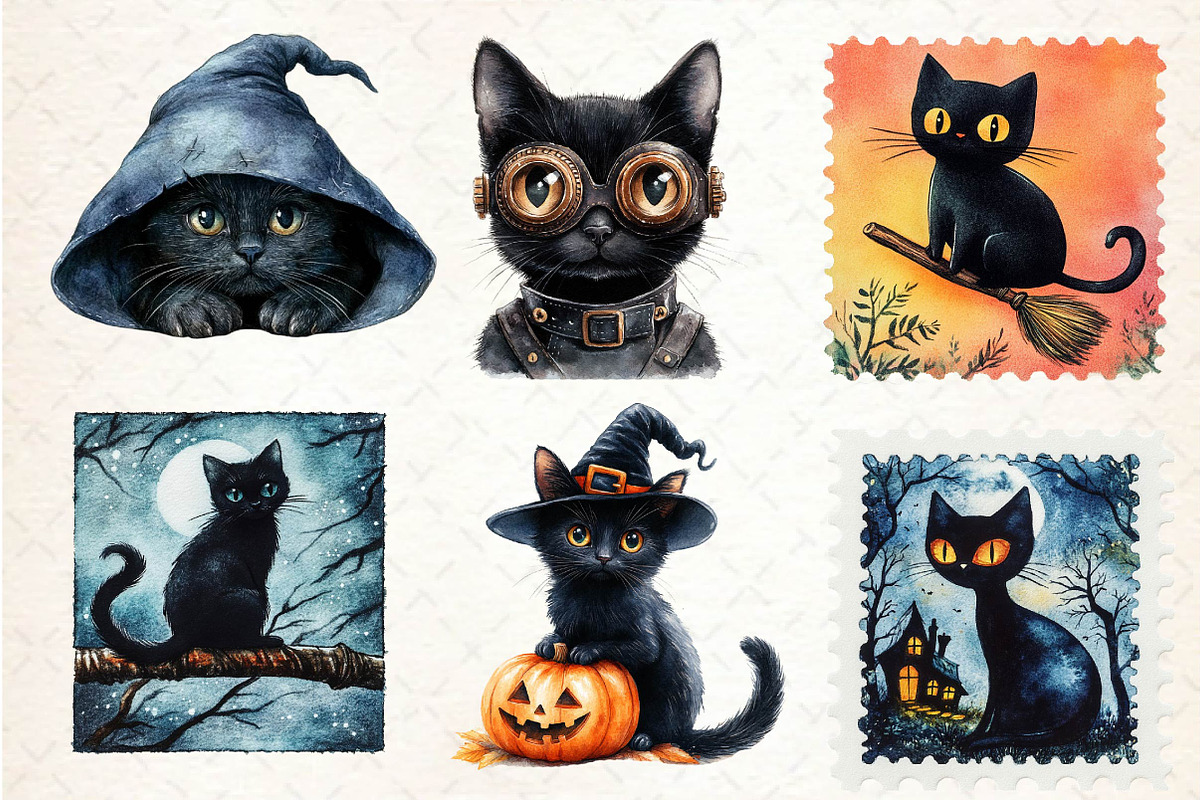 Halloween Black Cats Clipart, an Illustration by Dream Creation (Photo 3 of 7)