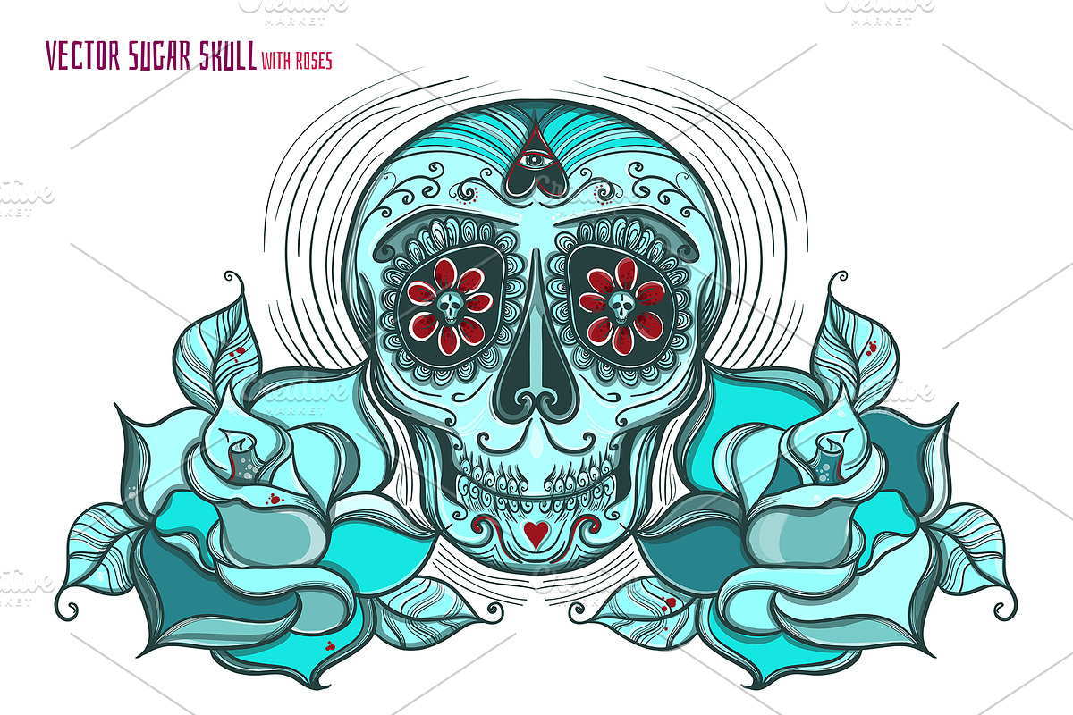 Vector Sugar Skull with roses, a Pattern Graphic by Shusha Guna Art (Photo 3 of 8)
