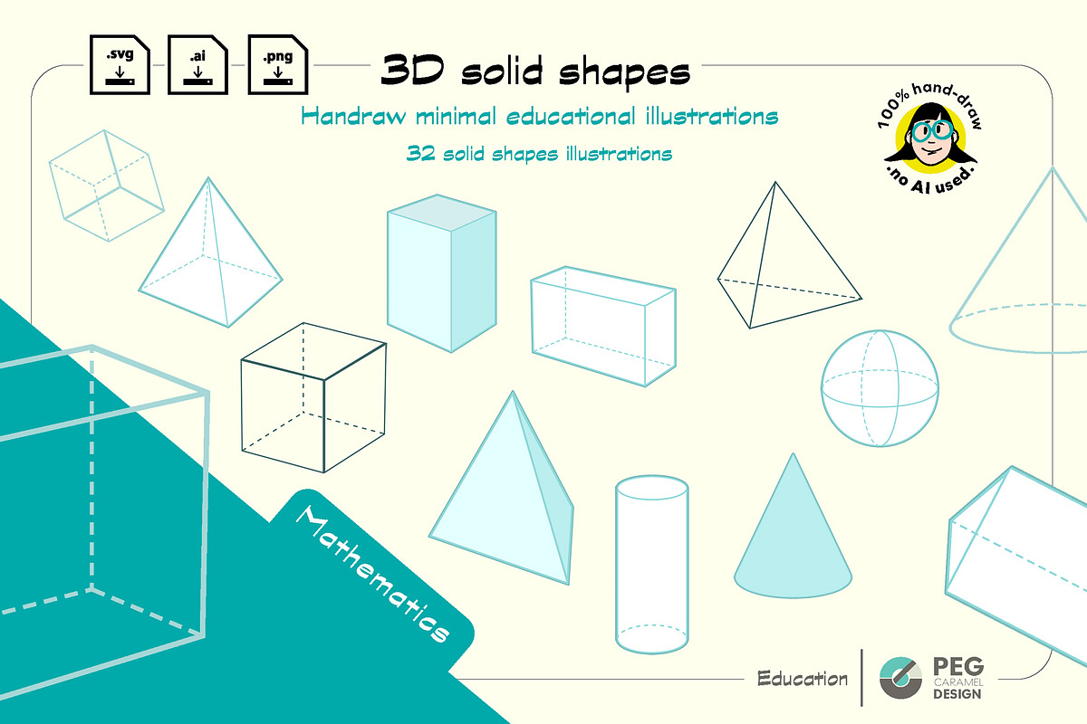 32 Hand-Drawn 3D Geometric Shapes, an Education Illustration by Peg Design (Photo 1 of 6)