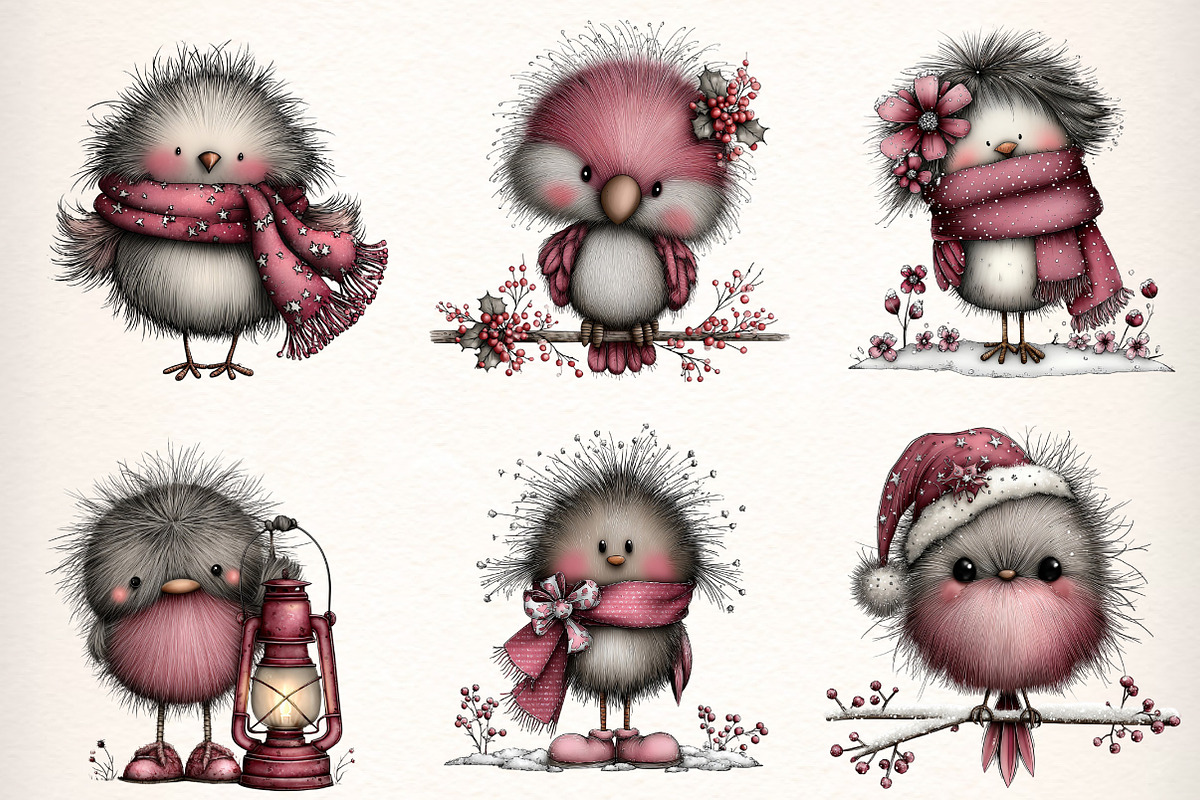 Whimsical Christmas Fluffy Birds, an Illustration by Dream Creation (Photo 3 of 7)