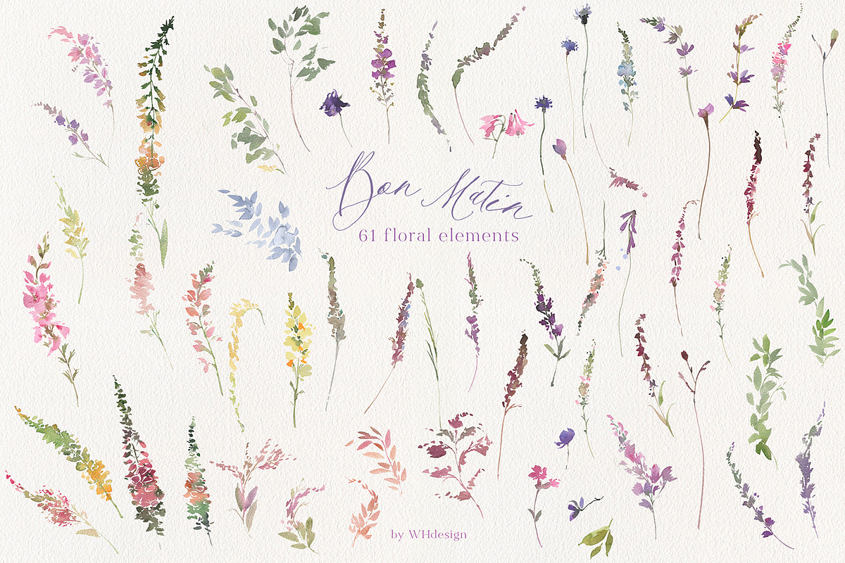 Bon Matin Watercolor Floral Clip Art, a Decorative Illustration by whiteheartdesign (Photo 3 of 18)