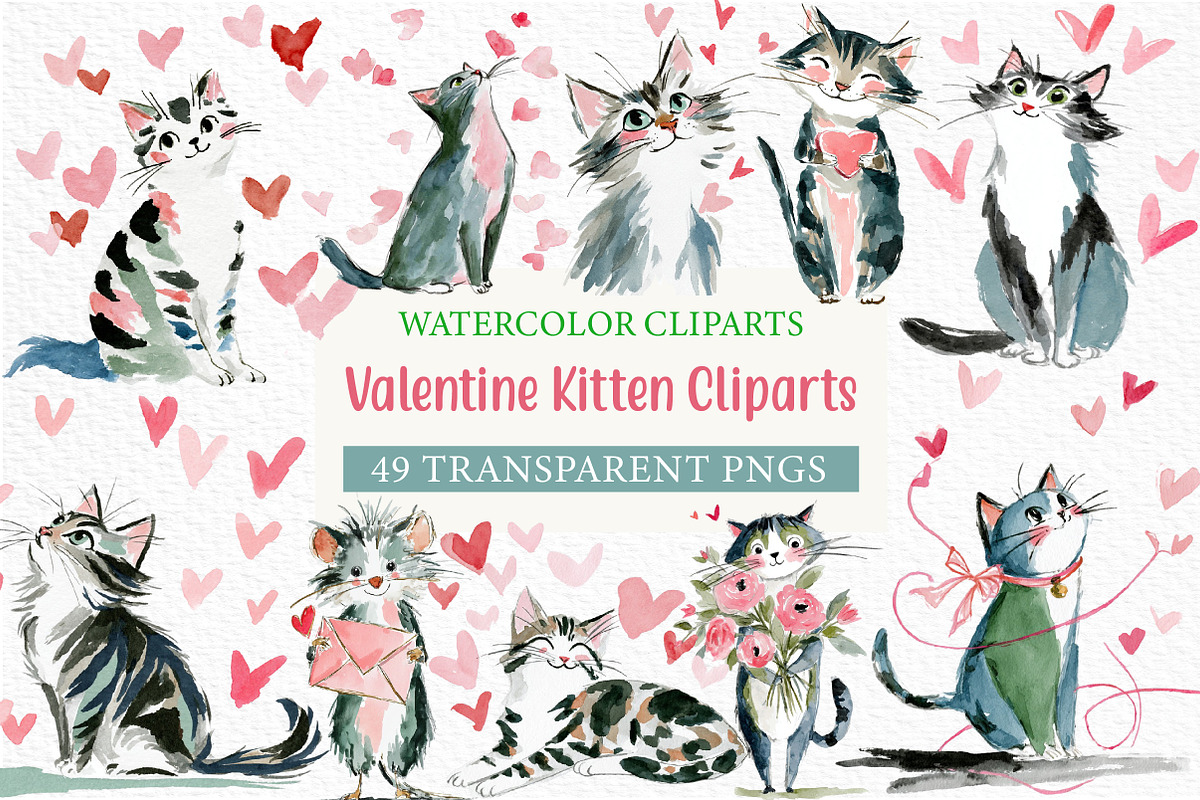 Valentine Kitten Cliparts Bundle, an Illustration by Craft Nest (Photo 1 of 7)