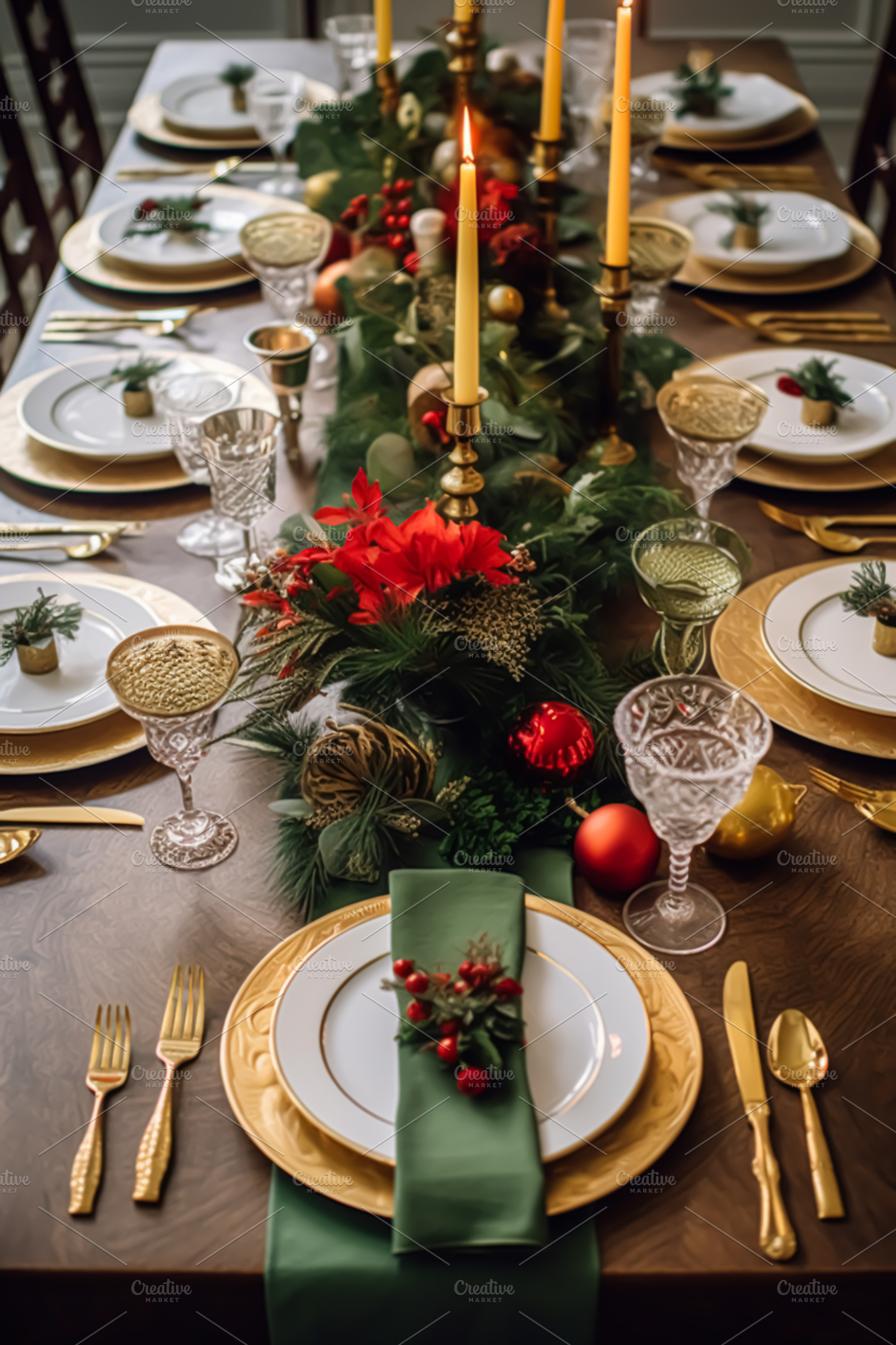Christmas table scape, elegant formal dinner table setting, tabl, a Holiday Photo by Anneleven